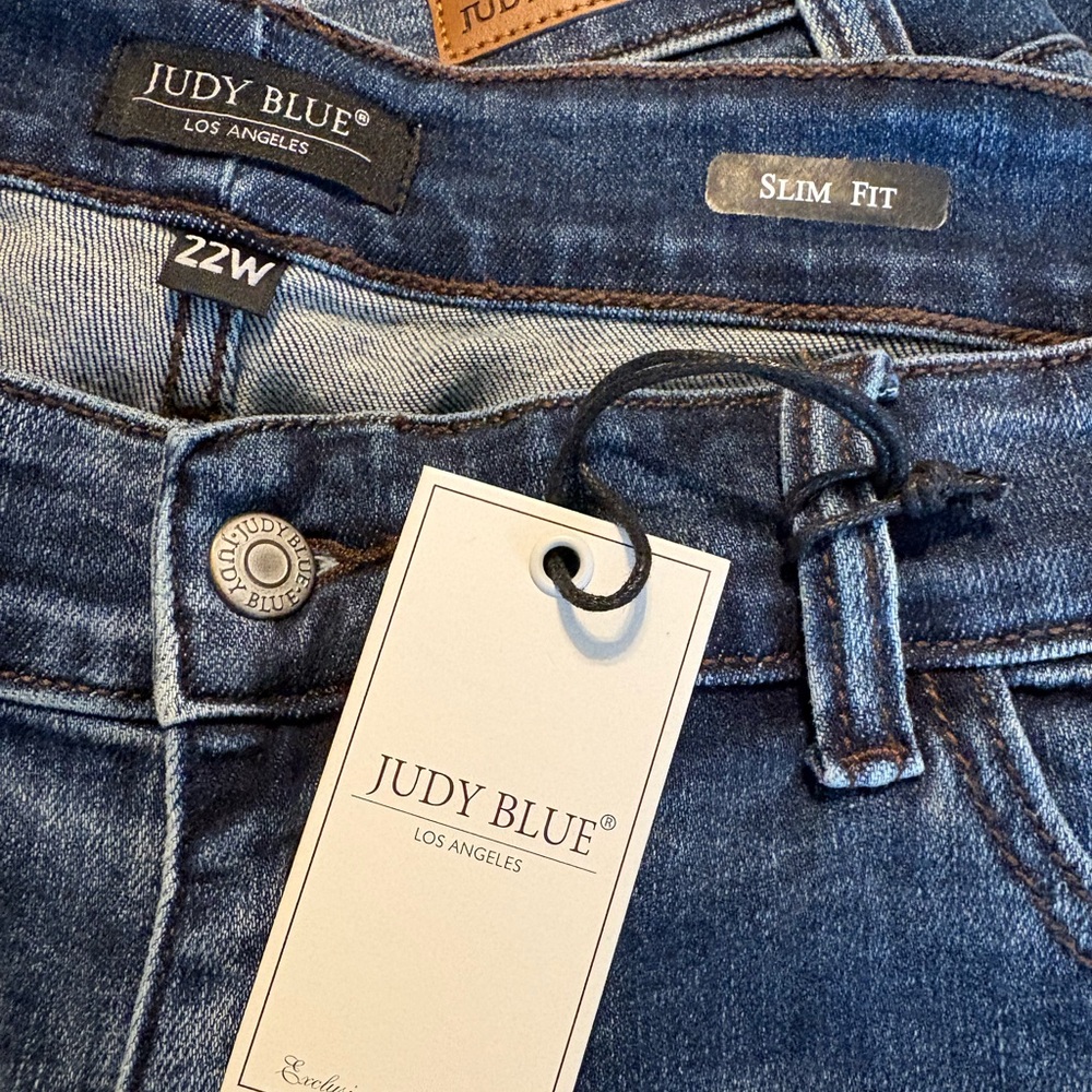 Judy Blue Medium-Dark Blue Cuffed Boyfriend Jeans - Picture 2 of 5